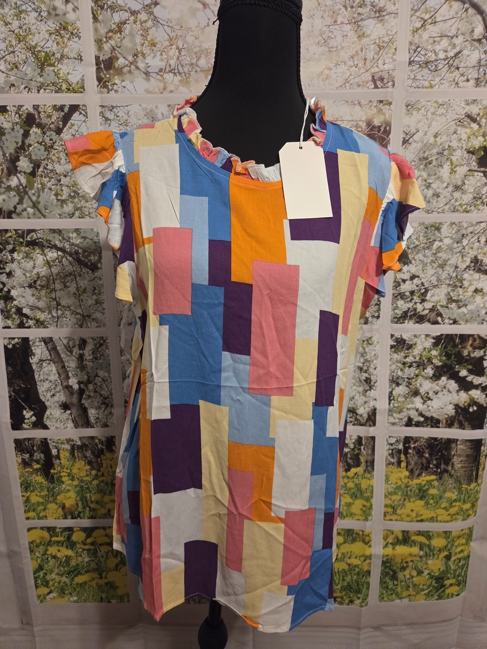 Colorblock Geometric Short Sleeve Top - Multi